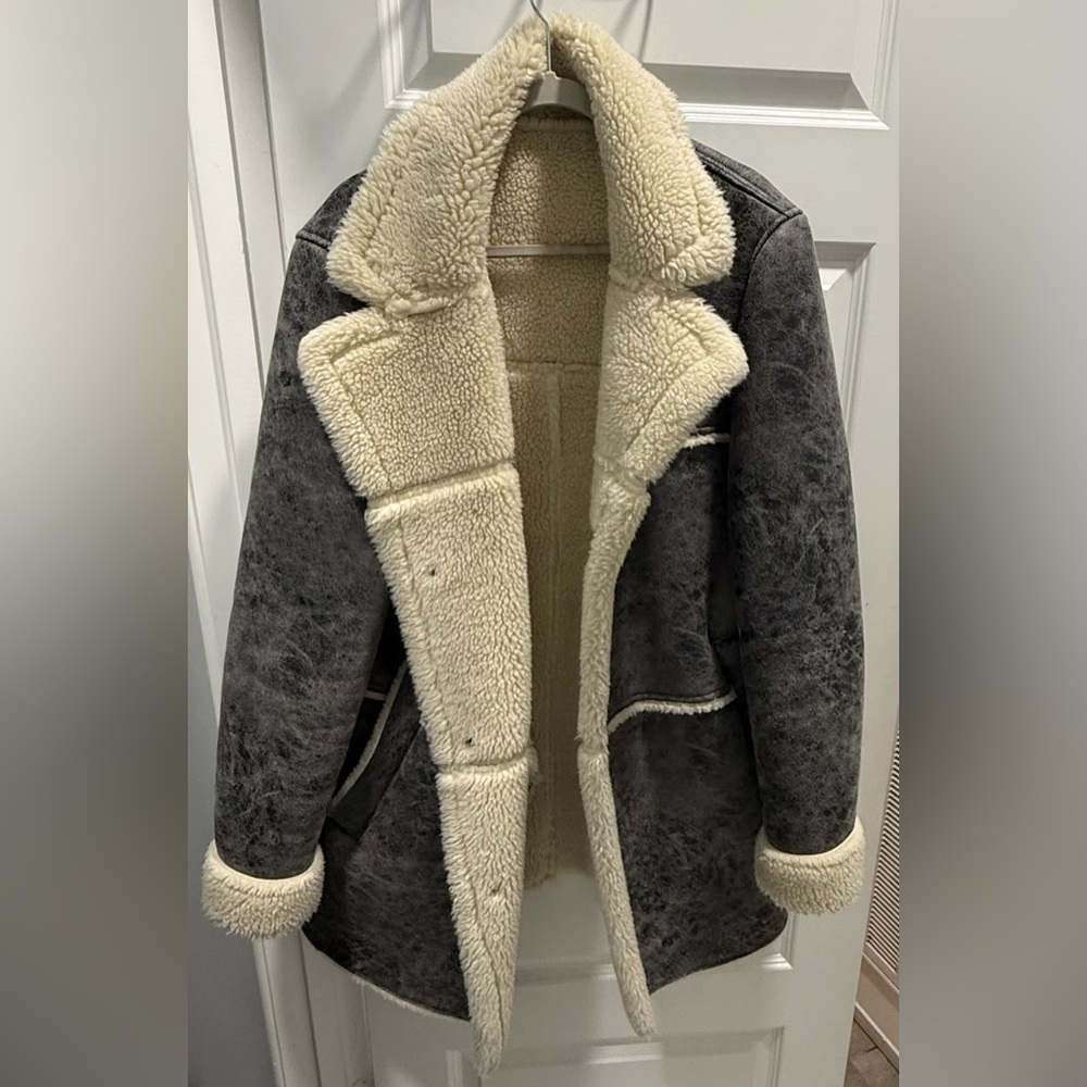 Zara Men's Military Style Jacket in Black and Cream